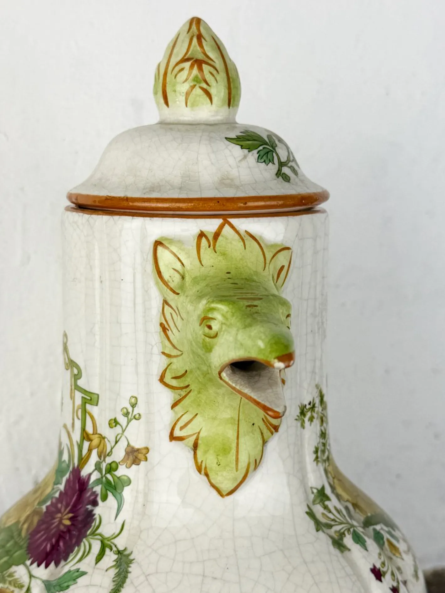 Antike zoomorphe italienische Majolica Kaffeekanne im Stil von Pasquale Rubati, frühes 20. Jh