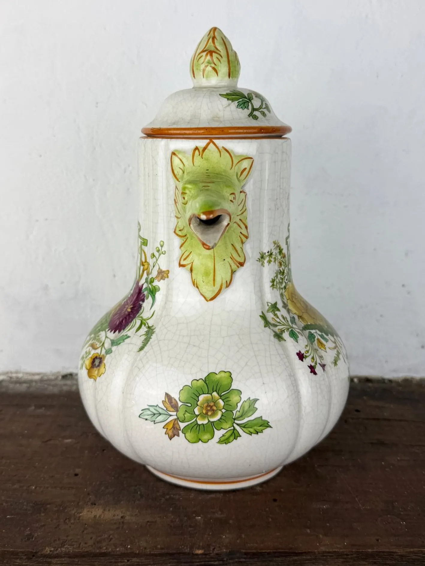 Antike zoomorphe italienische Majolica Kaffeekanne im Stil von Pasquale Rubati, frühes 20. Jh