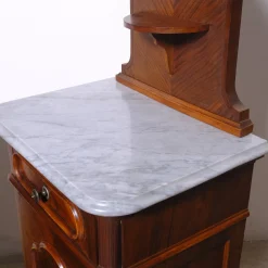 Antique Bedside Tables with Marble Backsplashes and Bases, Late 19th Century, Set of 2