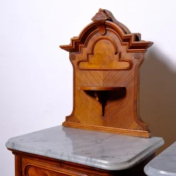 Antique Bedside Tables with Marble Backsplashes and Bases, Late 19th Century, Set of 2