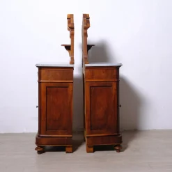 Antique Bedside Tables with Marble Backsplashes and Bases, Late 19th Century, Set of 2