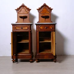 Antique Bedside Tables with Marble Backsplashes and Bases, Late 19th Century, Set of 2