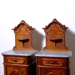 Antique Bedside Tables with Marble Backsplashes and Bases, Late 19th Century, Set of 2