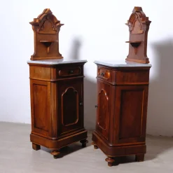 Antique Bedside Tables with Marble Backsplashes and Bases, Late 19th Century, Set of 2