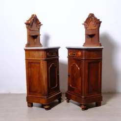 Antique Bedside Tables with Marble Backsplashes and Bases, Late 19th Century, Set of 2