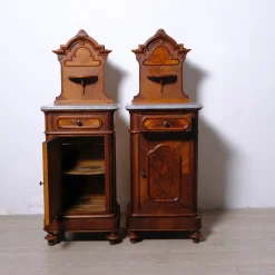 Antique Bedside Tables with Marble Backsplashes and Bases, Late 19th Century, Set of 2