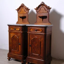 Antique Bedside Tables with Marble Backsplashes and Bases, Late 19th Century, Set of 2