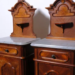 Antique Bedside Tables with Marble Backsplashes and Bases, Late 19th Century, Set of 2