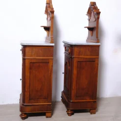 Antique Bedside Tables with Marble Backsplashes and Bases, Late 19th Century, Set of 2