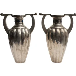 Antique Silver Fluted 800 Vases by Bellotto, Italy, Set of 2