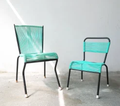 Aquamaringrüne Vintage Schnürsenkel aus schwarzem PVC und schwarzem Metallgestell, 1970er