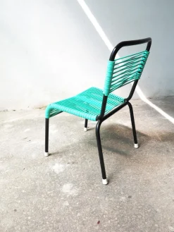 Aquamaringrüne Vintage Schnürsenkel aus schwarzem PVC und schwarzem Metallgestell, 1970er