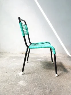 Aquamaringrüne Vintage Schnürsenkel aus schwarzem PVC und schwarzem Metallgestell, 1970er