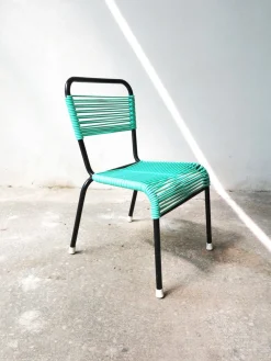 Aquamaringrüne Vintage Schnürsenkel aus schwarzem PVC und schwarzem Metallgestell, 1970er
