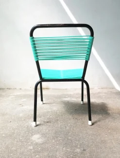 Aquamaringrüne Vintage Schnürsenkel aus schwarzem PVC und schwarzem Metallgestell, 1970er