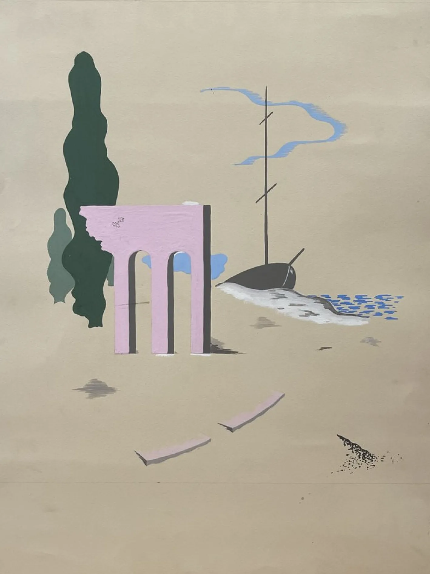 Aquarell von Boris Lacroix, Frankreich, Art Deco, 1930er