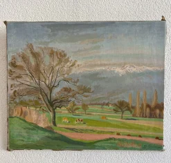 Armand Cacheux, Campagne et vaches dans le champ, Öl auf Leinwand