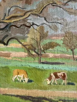 Armand Cacheux, Campagne et vaches dans le champ, Öl auf Leinwand