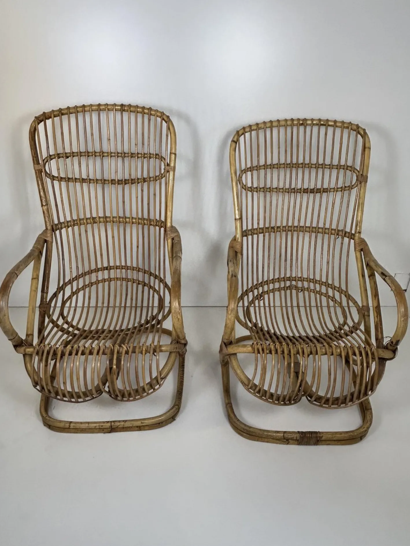 Armlehnstühle aus Korbgeflecht, 1960er, 2er Set