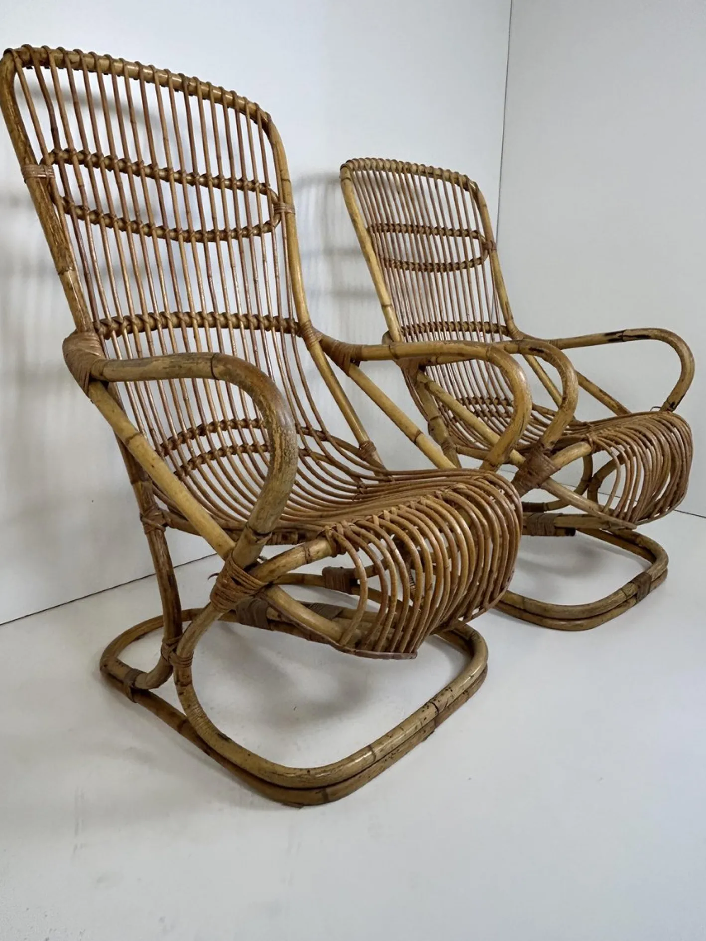 Armlehnstühle aus Korbgeflecht, 1960er, 2er Set