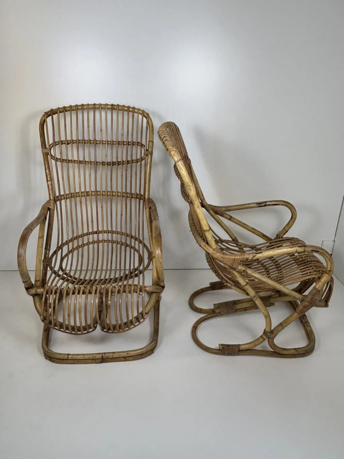 Armlehnstühle aus Korbgeflecht, 1960er, 2er Set