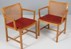 Armlehnstühle aus Ulmenholz, Schilfrohr und Leder von Ditte Heath für Søren Horn, 1960er, 2er Set