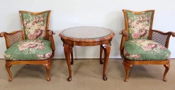 Armlehnstühle und Chippendale Tisch aus massiver Buche, 1950er, 3er Set