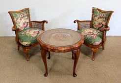 Armlehnstühle und Chippendale Tisch aus massiver Buche, 1950er, 3er Set