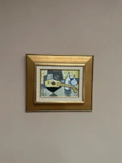 Arnold Eres, Stilleben mit Laute, 1950er, Öl auf Holz, gerahmt