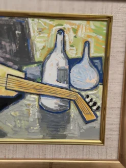 Arnold Eres, Stilleben mit Laute, 1950er, Öl auf Holz, gerahmt