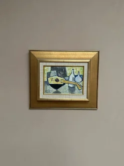Arnold Eres, Stilleben mit Laute, 1950er, Öl auf Holz, gerahmt