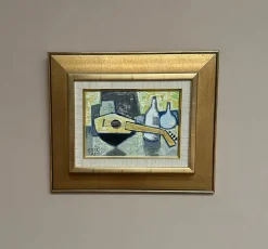 Arnold Eres, Stilleben mit Laute, 1950er, Öl auf Holz, gerahmt