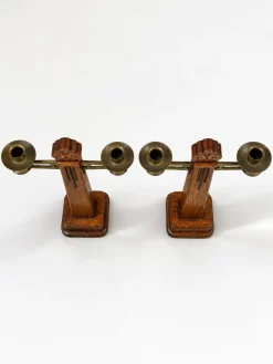 Art Deco Amsterdamer Schule Kerzenhalter aus Eiche & Messing, 1920er, 2er Set