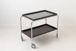 Art Deco Barwagen mit Tabletts aus dunklem Holz