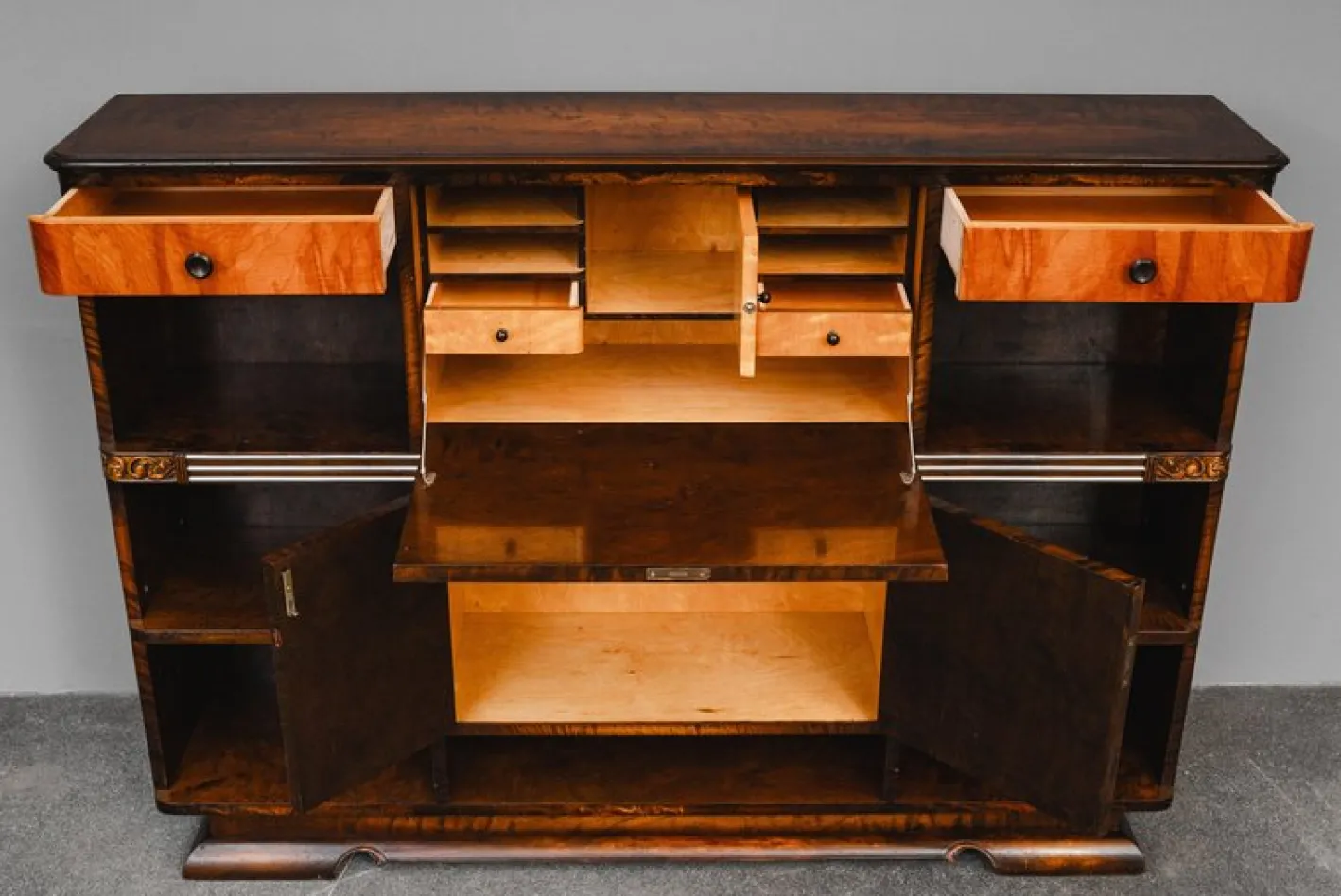 Art Deco Bücherregal mit Sekretär aus Birke & Nussholz