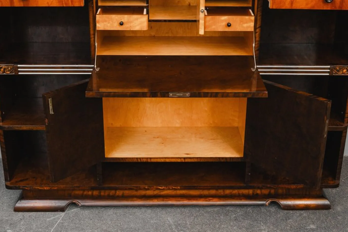 Art Deco Bücherregal mit Sekretär aus Birke & Nussholz