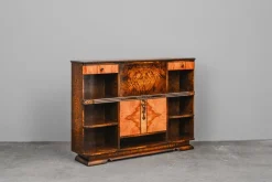 Art Deco Bücherregal mit Sekretär aus Birke & Nussholz