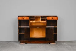 Art Deco Bücherregal mit Sekretär aus Birke & Nussholz