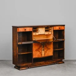 Art Deco Bücherregal mit Sekretär aus Birke & Nussholz
