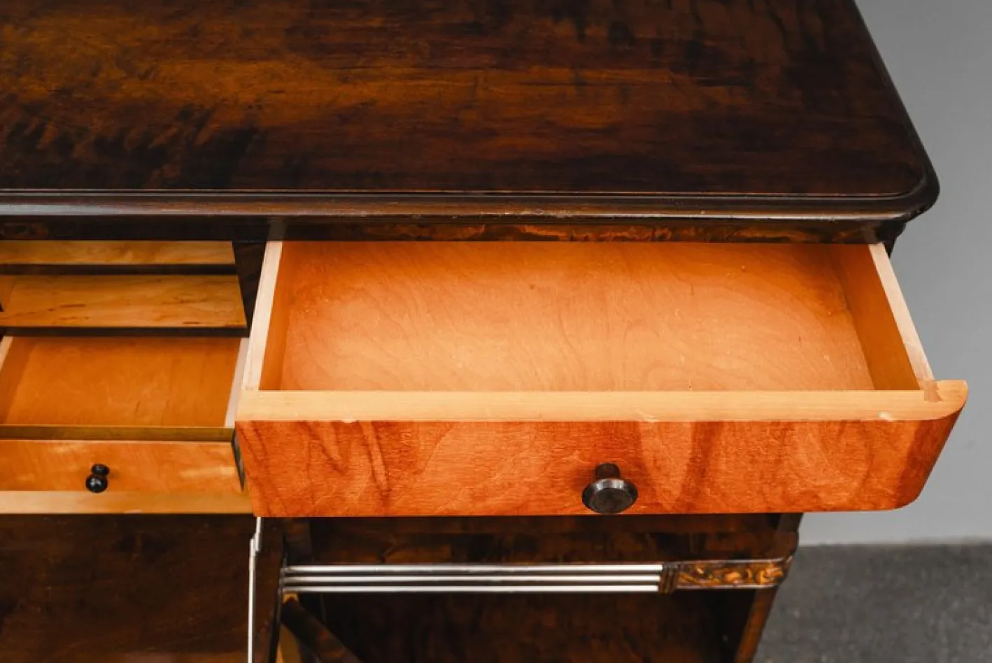 Art Deco Bücherregal mit Sekretär aus Birke & Nussholz