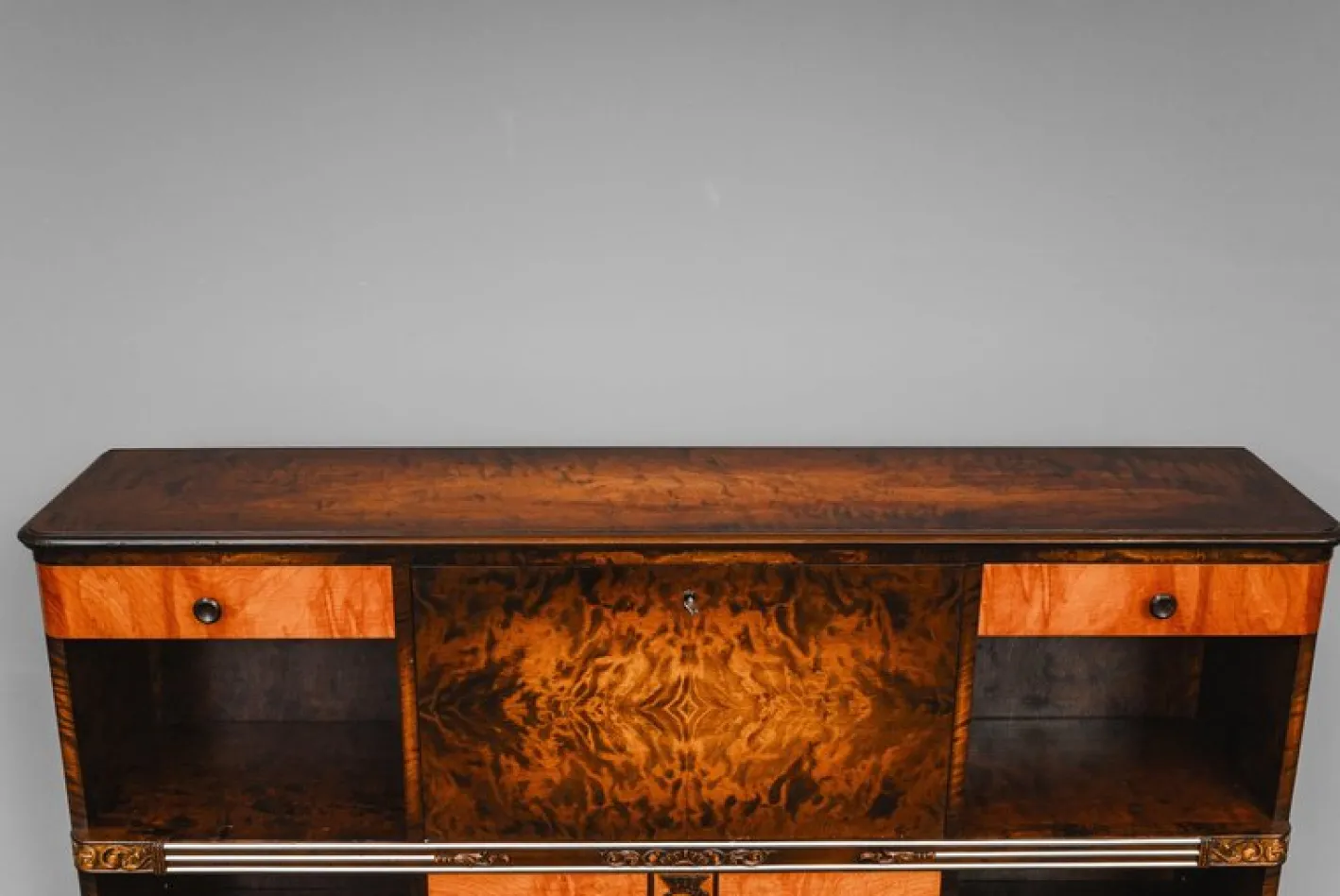 Art Deco Bücherregal mit Sekretär aus Birke & Nussholz