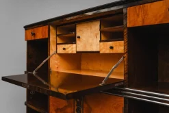 Art Deco Bücherregal mit Sekretär aus Birke & Nussholz