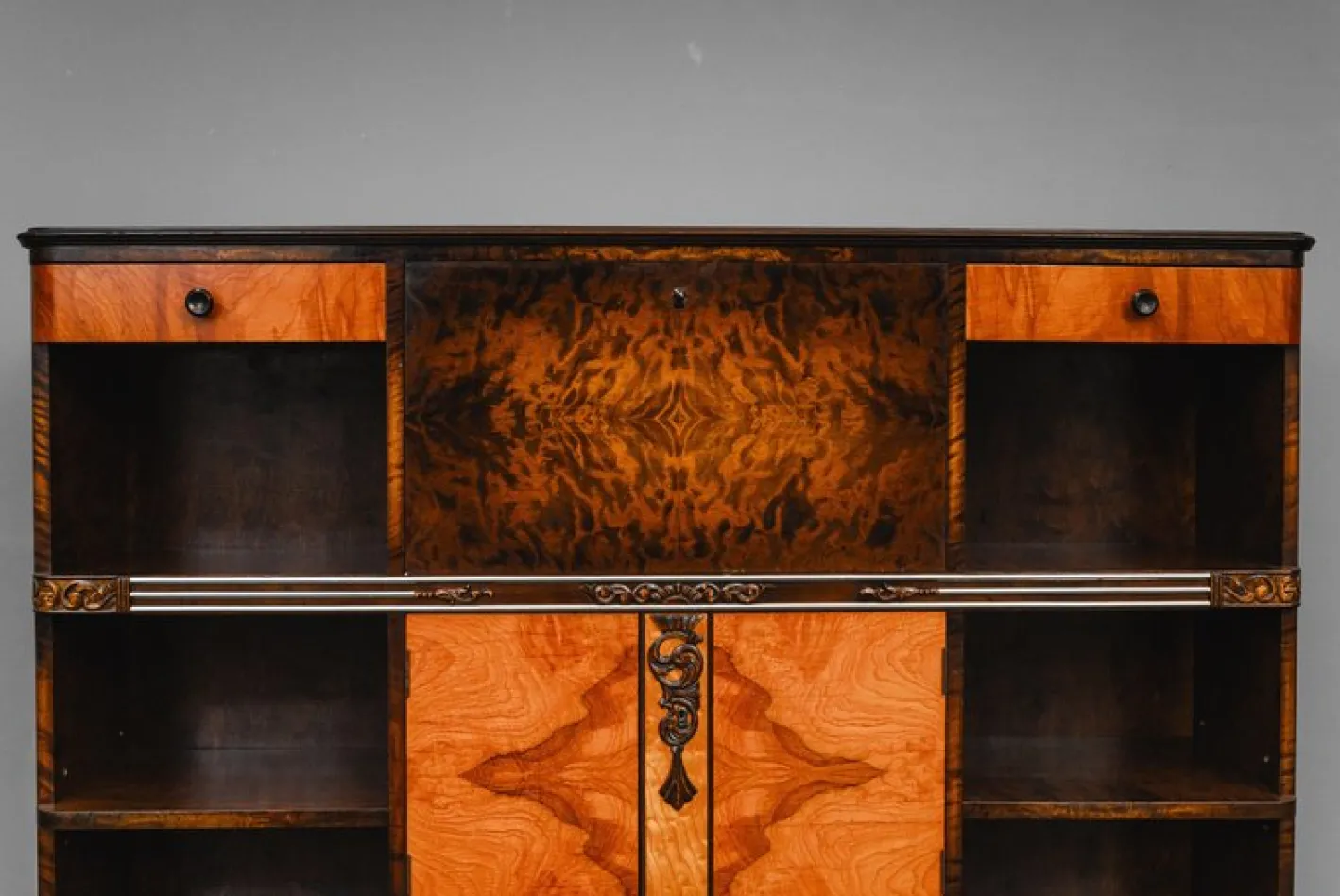 Art Deco Bücherregal mit Sekretär aus Birke & Nussholz