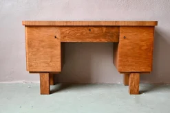 Art Deco Boudoir Frisiertisch aus Ulmenholz & Messing, 1930er