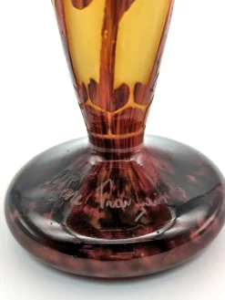 Art Deco Cameo Glasgefäß mit Mohnblumen von Charles Schneider für Le Verre Français, 1920er