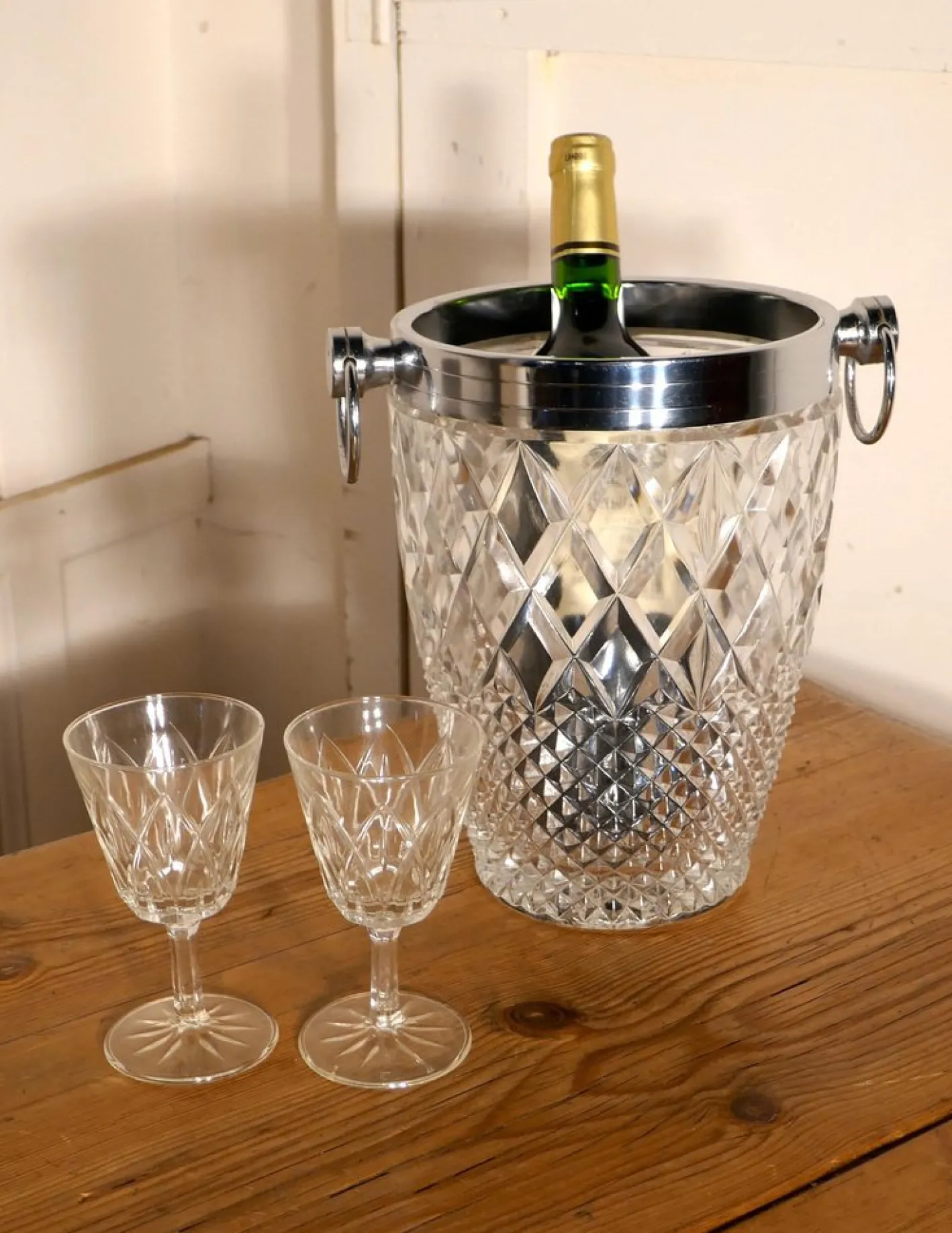 Art Deco Champagner Weinkühler mit Rautenmuster, 1920er