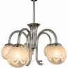 Art Deco Chrom Kronleuchter mit Fünf Leuchten und Geätzten Glaskugeln, 1940er