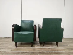 Art Deco Clubsessel aus Nussholz & grünem ECO-Leder, 1940, 2er Set