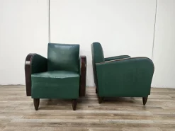 Art Deco Clubsessel aus Nussholz & grünem ECO-Leder, 1940, 2er Set