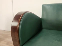 Art Deco Clubsessel aus Nussholz & grünem ECO-Leder, 1940, 2er Set